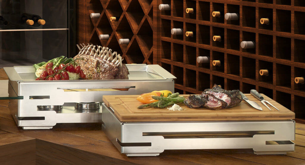 food and buffet warmers in a wine room