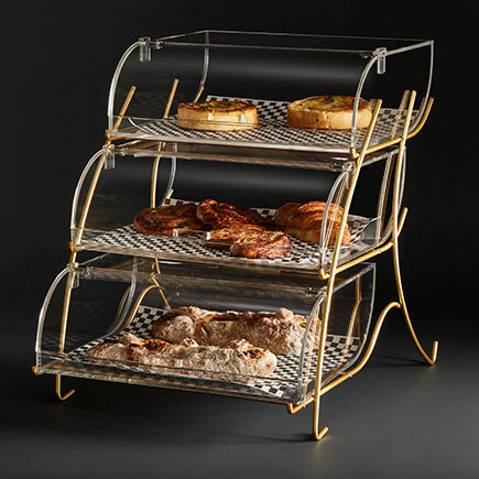 Pastry Bakery Display Cases Stands Rosseto Rosseto Three Tier Clear Acrylic Bakery Display Case With Brass Metal Stand Bk021