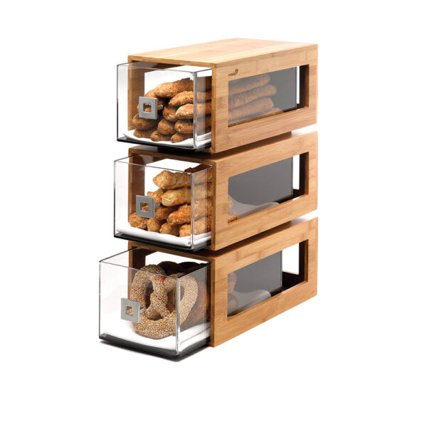 Rosseto® Three-Tier Bamboo Bakery Display Column With Clear Acrylic Drawers - BD104