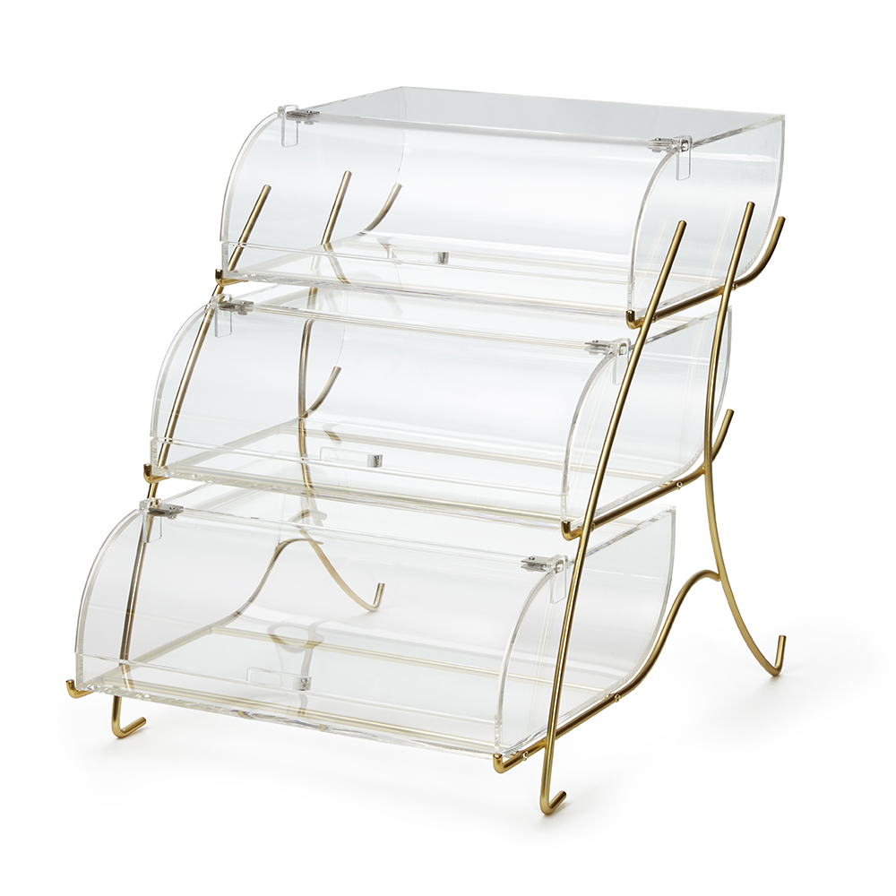 Rosseto®ThreeTier Clear Acrylic Bakery Display Case With Brass Metal
