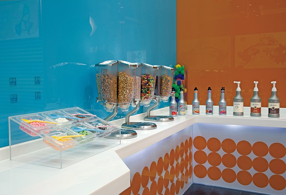 Clean buffet station with Rosseto cereal dispensers