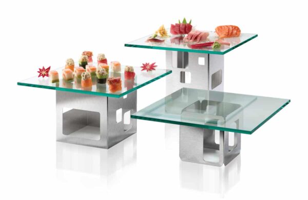 Metal squares buffet reisers
