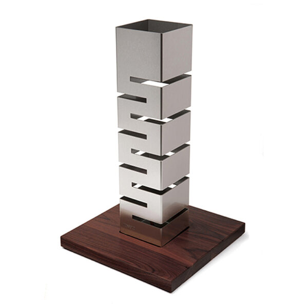 SKYCAP® 22.5” Stainless Steel Tall Column Multi-Level Riser with Walnut Base - SM159
