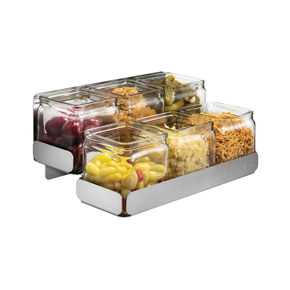 Condiments station2 Levels 6 Glass Jars Stainless Steel Holder, 1 EA