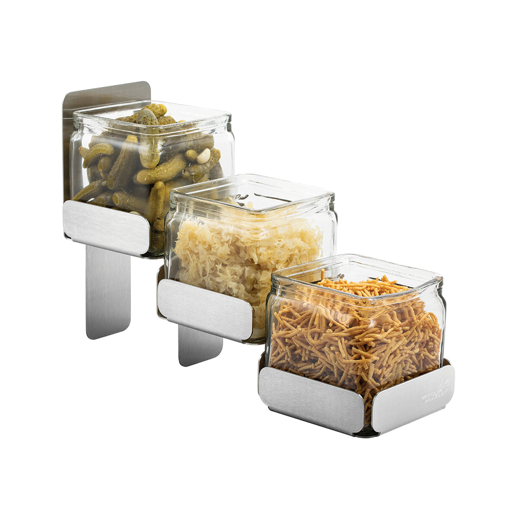 Condiments station3 Glass Jars Stainless Steel Stand, 1 EA SM324