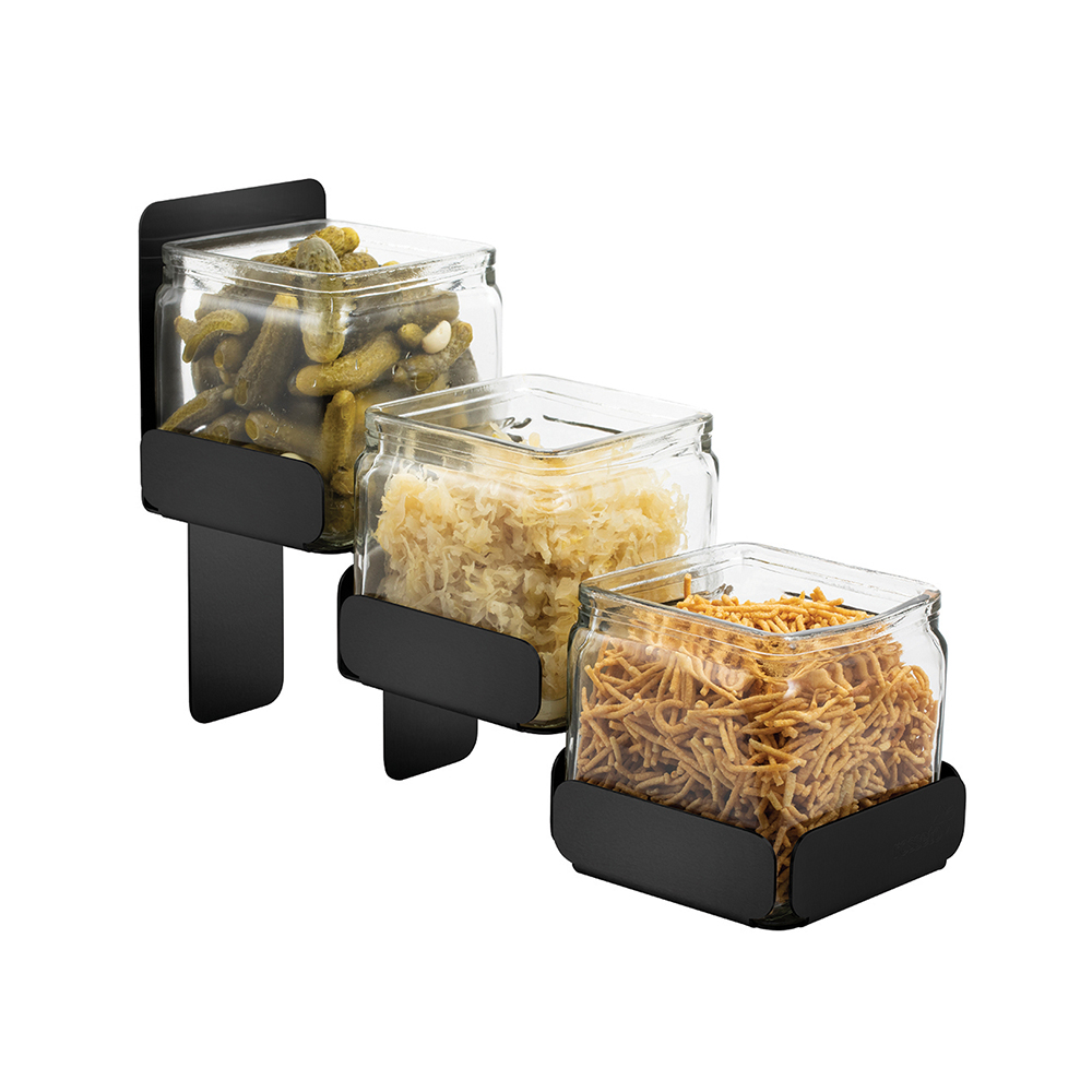 Condiments station 3 Glass Jars Black Matte Holder, 1 EA SM329 Rosseto