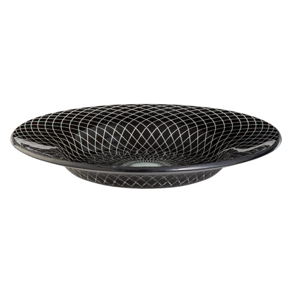 Kalderon Spiro Black 15.4" Round Wide Rim Handmade Glass Bowl, 1 EA - GLS039B