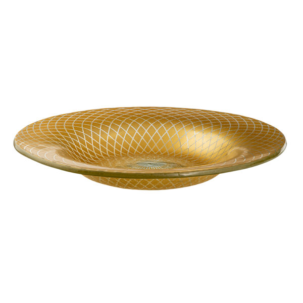 Kalderon Spiro Gold 15.4" Round Wide Rim Handmade Glass Bowl, 1 EA - GLS039G