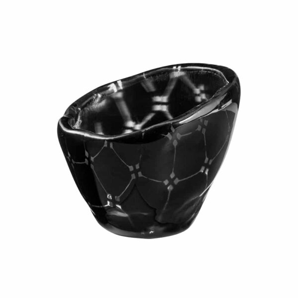 Kalderon Zenit Black Mini Round Deep Narrow Handmade Glass Bowl, Set of 12 - GLS051B