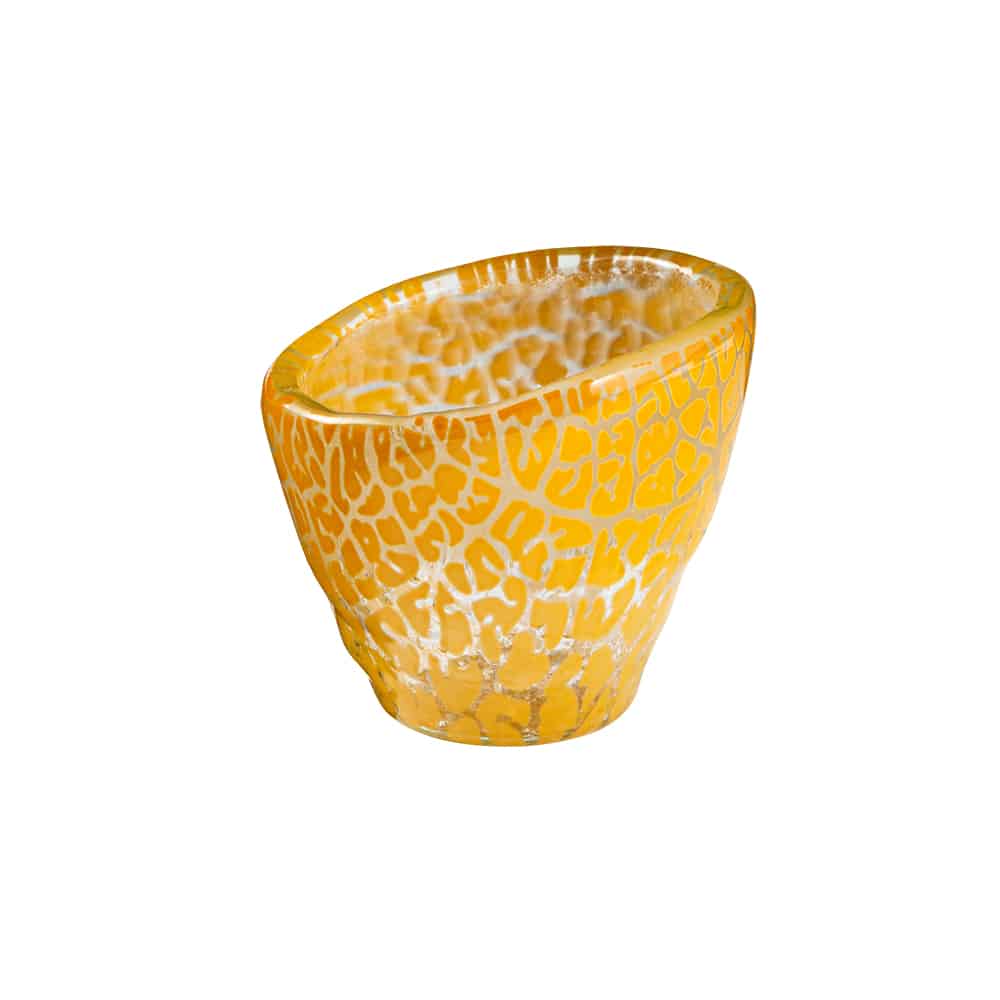 Kalderon Foglia Mustard Mini Round Deep Narrow Handmade Glass Bowl, Set