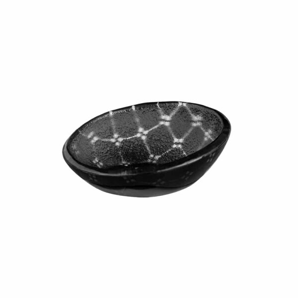 Kalderon Zenit Black Mini Round Shallow Handmade Glass Bowl, Set of 12 - GLS053B