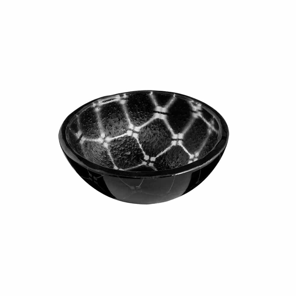 Kalderon Zenit Black Mini Round Deep Handmade Glass Bowl, Set of 12