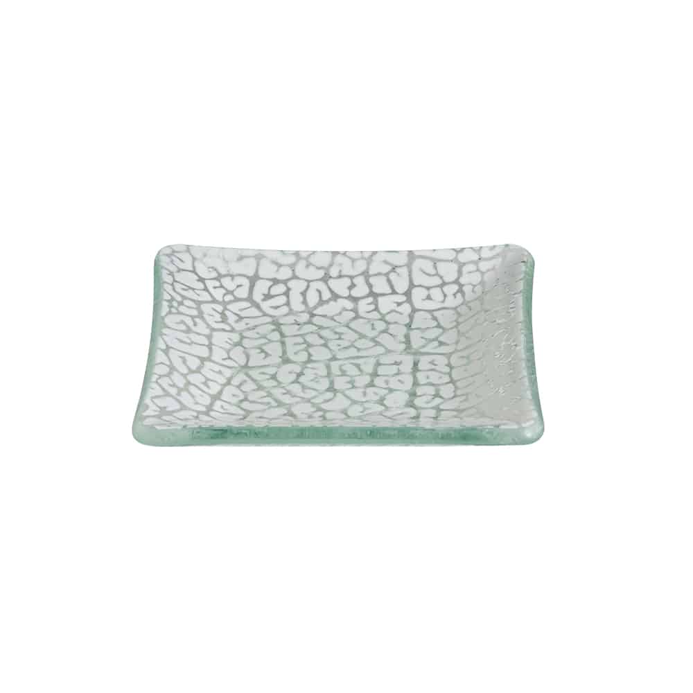 Kalderon Foglia White Mini Square Handmade Glass Plate, Set of 12