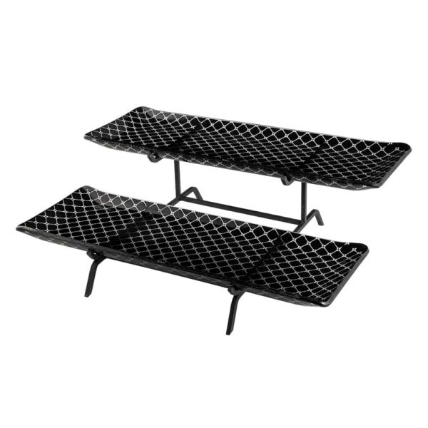Kalderon 2 Level Black Metal Stand with Two Zenit Black Large 22.5" Rectangle Handmade Glass Trays, 1 EA - GST02BFP