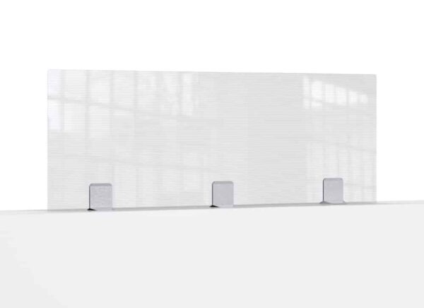 Avant Guarde™ 60" Clear Semi-Transparent Polycarbonate Tabletop Divider, includes Stainless Steel Brackets - TD011