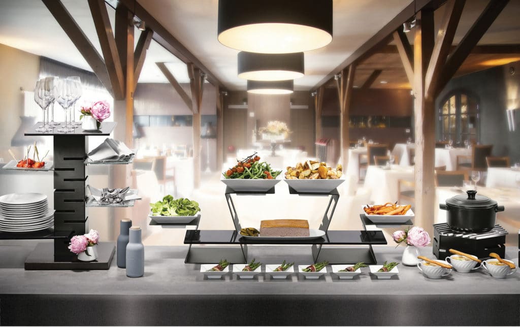 Swan Risers Rosseto® Swan Multi-Level Black Matte Riser System & 2 Porcelain Bowls ...