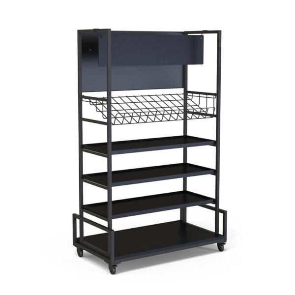 Modulite® Cart Frame w/3 Black Bamboo Shelves, 1 Wire Basket, 1 Chalkboard Sign, 1 EA - MC-BASIC2