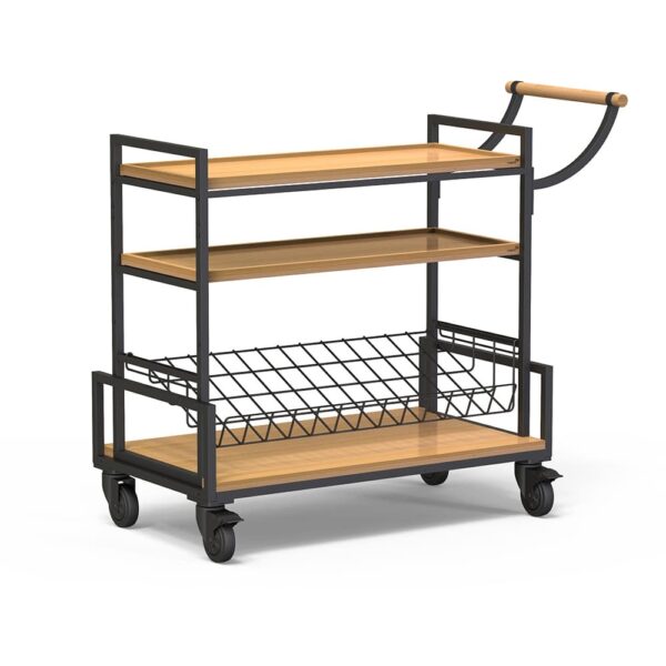 Modulite® Serving Cart, Blk Frame & 2 Nat Bamboo Shelves w/1 Blk Wire Shelf, 1 EA - MC-SERVBASIC2B