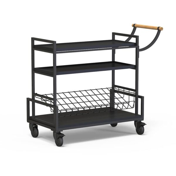 Modulite® Serving Cart, Blk Frame & 2 Nat Bamboo Shelves w/1 Blk Wire Shelf, 1 EA - MC-SERVBASIC2BK