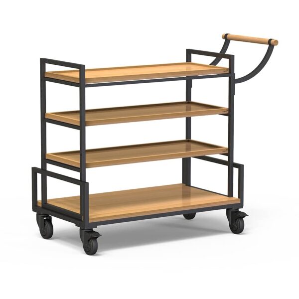 Modulite® Serving Cart, Blk and Nat Bamboo Frame and 3 Natural Bamboo Shelves, 1 EA - MC-SERVBASIC3B