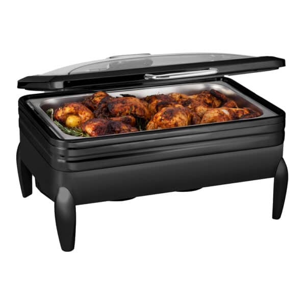 "De Luxe Rectangle Matte Black Chafing Dish with Glass Lid, Frame, Burner Holder & Induction Option - CP401F-BK