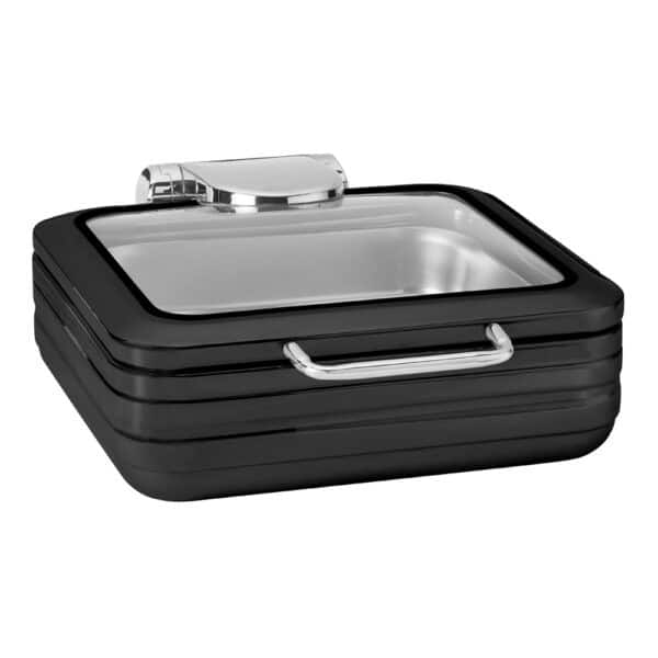 De Luxe Matte Black Square Chafing Dish w/Glass See-through Lid for Induction Use, 1EA - CP402-BK