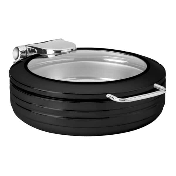De Luxe Round Matte Black Chafing Dish with Glass Lid - CP403-BK