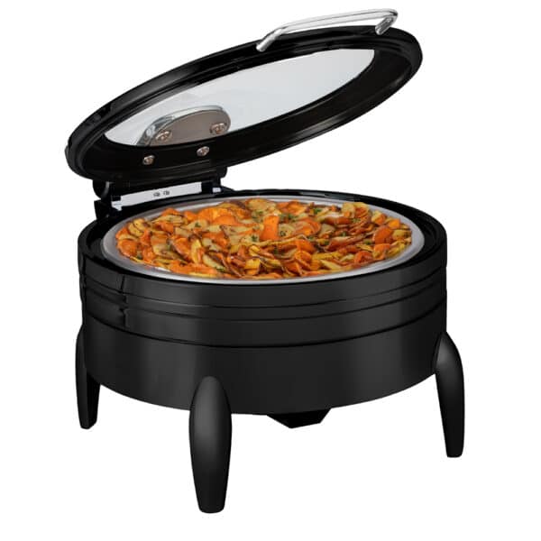 De Luxe Round Matte Black Chafing Dish with Glass Lid, Frame, Burner Holder & Induction Option - CP403F-BK