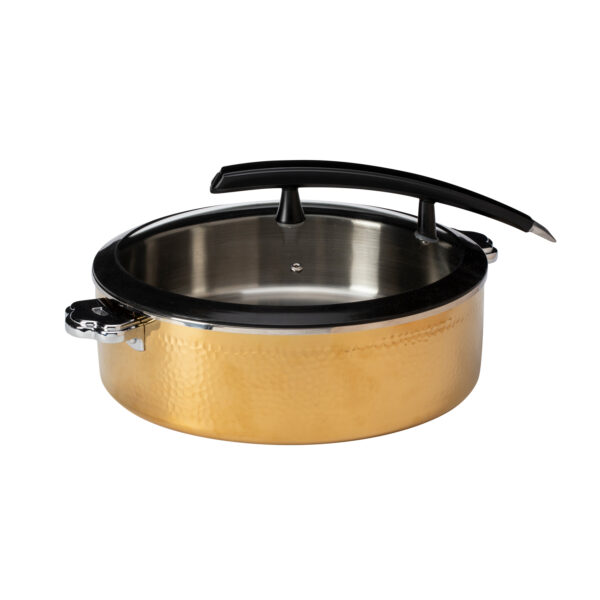 Rondeau Buffet Server Round Hammered Gold 5.28 Qt Pot with Food Pan, 1 EA