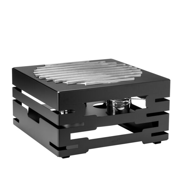 Multi-Chef™ Square Black Matte Warmer w/Round Grill and 3 Fuel Holders