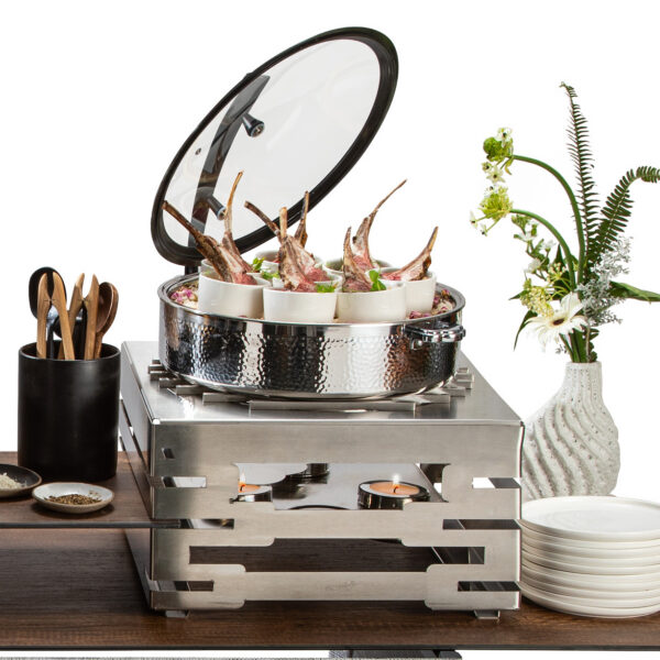 Multi-Chef™ Square Stainless Steel Warmer w/Round Grill and 3 Fuel Holders - SK086