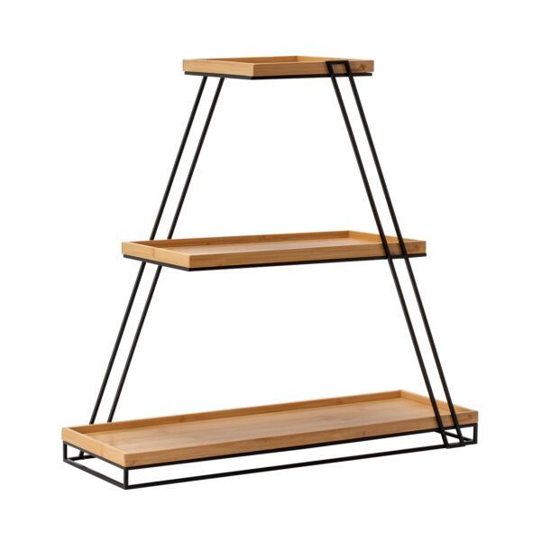 SkyRize™ Multi-Level Black Stand with Bamboo Shelves, 1 EA