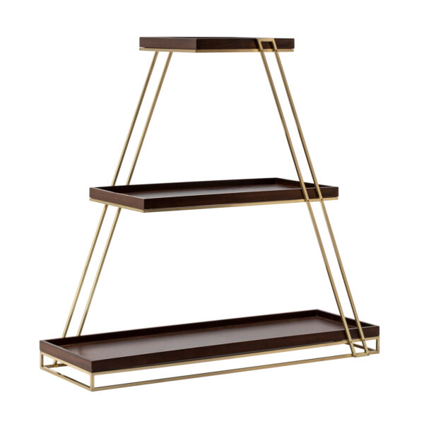 SkyRize™ Multi-Level Gold Stand with Walnut Shelves, 1 EA - SR3G-W