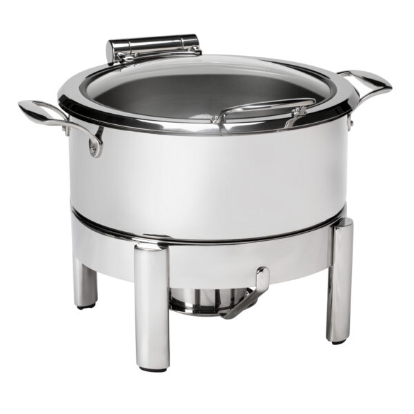 Le Dish Chrome Round Chafing Pot 4.8 Qt with Chrome Round Frame and Burn Holder Kit, 1 EA - GWD300K-CH