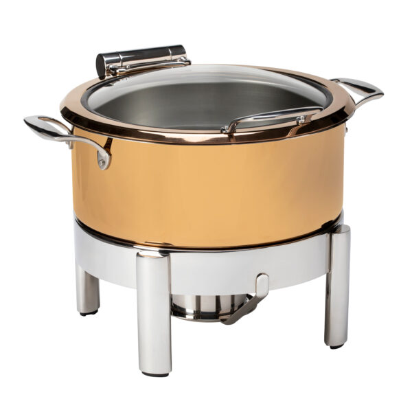 Le Dish Gold Round Chafing Pot 4.8 Qt with Chrome Round Frame and Burn Holder Kit, 1 EA - GWD300K-GR