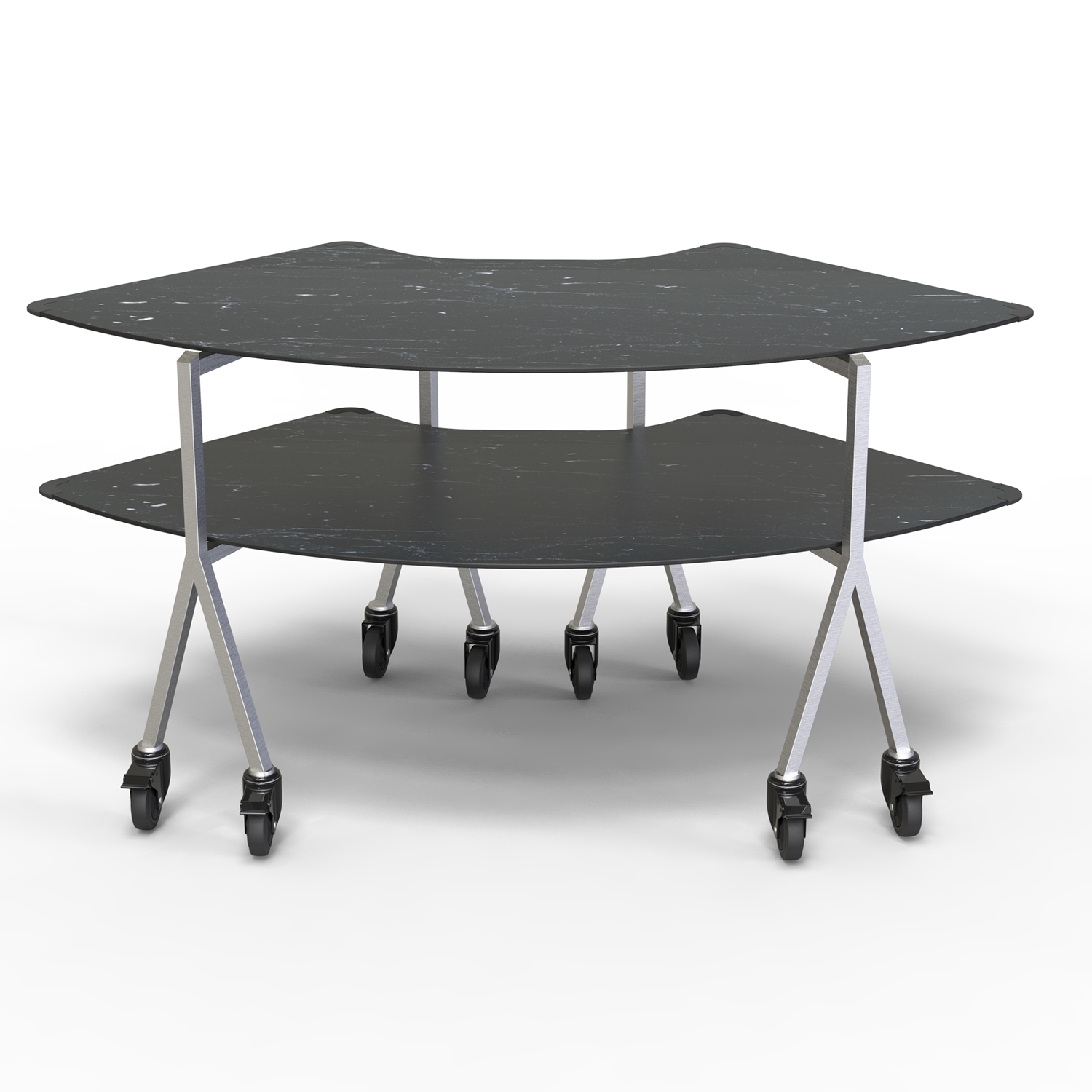 Modulite™ 2 Level Kit, Black Marble 2 Qtr Round Tabletops, SS Legs with wheels – MT-2008BMSW