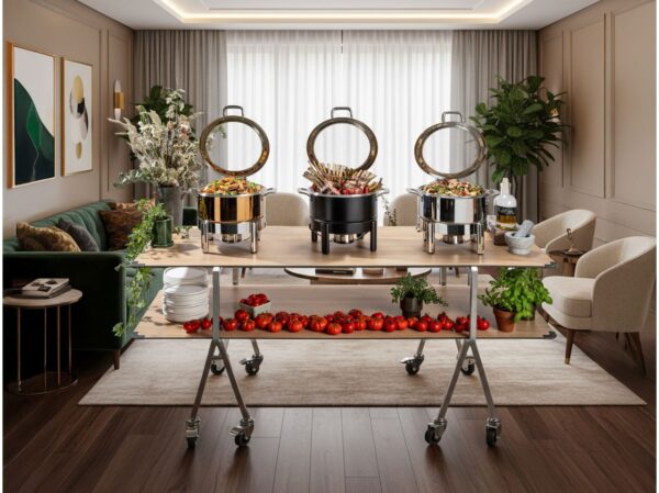 Modulite tables for buffet with wheels 