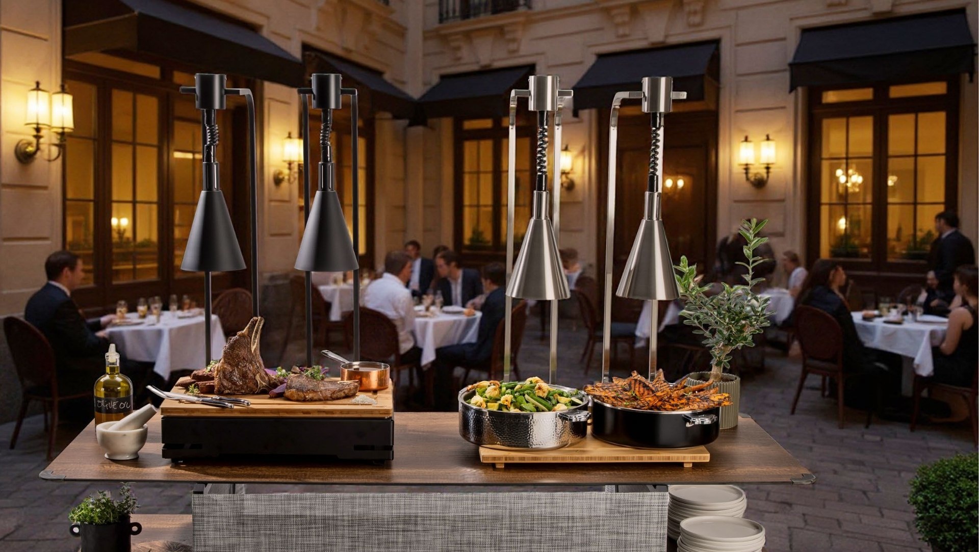 Catering equipment on top of Modulite tables
