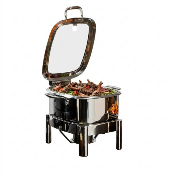 Le Dish Chrome Square Chafing Pot 4.2 Qt with Chrome Square Frame and Burn Holder Kit, 1 EA - GWD295K-CH