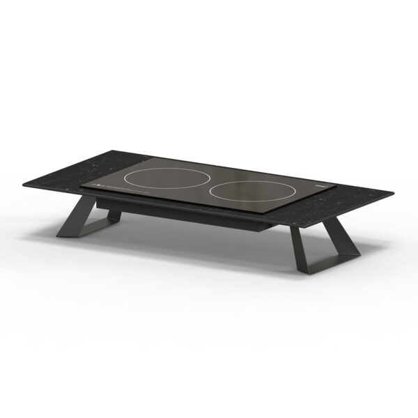Alto 34.8" Rectangular Double Induction Riser w/6" Black Legs, Black Marble HPL, 1 EA