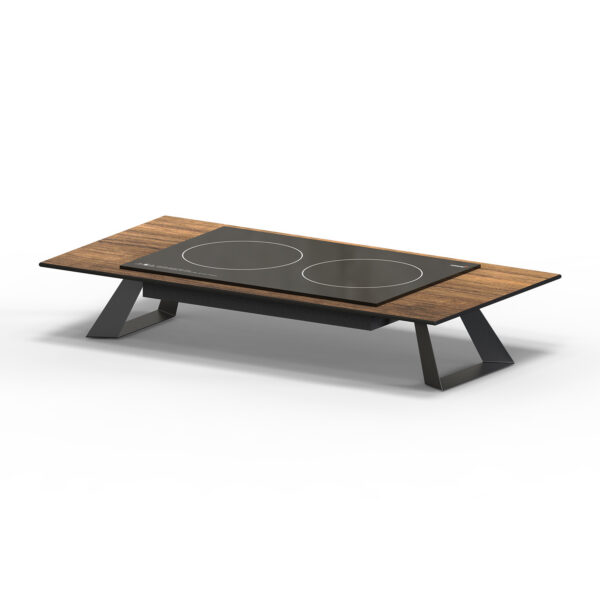 Alto 34.8" Rectangular Double Induction Riser w/6" Black Legs, Walnut HPL, 1 EA