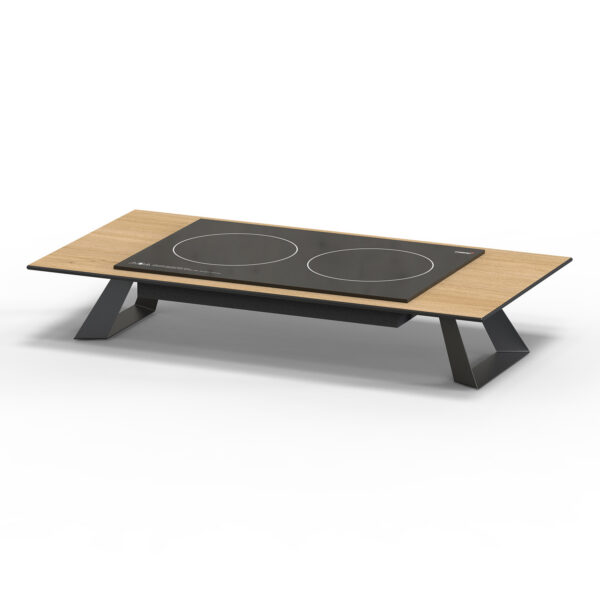 Alto 34.8" Rectangular Double Induction Riser w/6" Black Legs, Natural Wood HPL, 1 EA