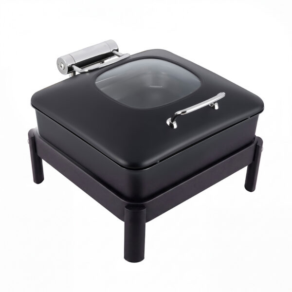 Vista Black Square Chafing Pot 6.34 Qt w/Blk Square Frame and Burn Holder Kit, 1 EA - GW32ESLK-BK