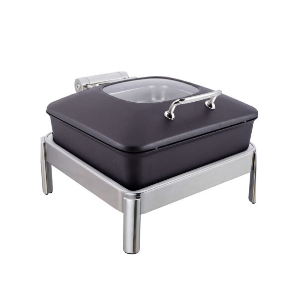 Vista Black Square Chafing Pot 6.34 Qt w/Chrome Square Frame and Burn Holder Kit - GW32ESLK-BKCH