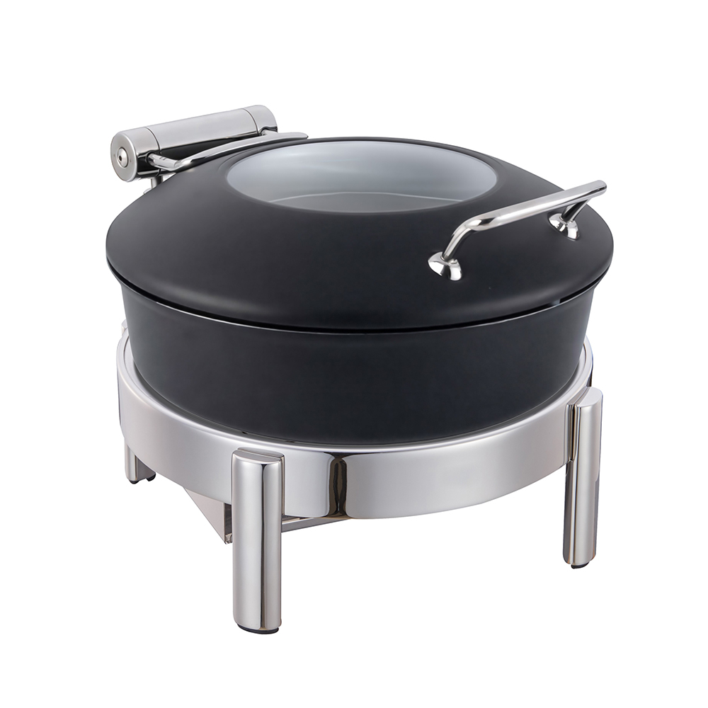 Vista Black Round Chafing Pot 4.22 Qt w/Chrome Round Frame and Burn Holder Kit, 1 EA – GW40ESLK-BKCH