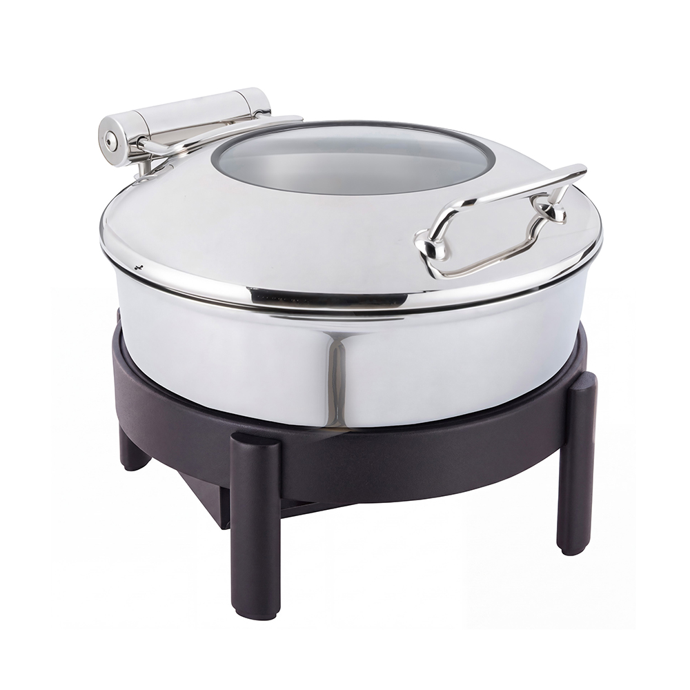 Vista Chrome Round Chafing Pot 4.22 Qt w/Blk Round Frame and Burn Holder Kit, 1 EA – GW40ESLK-CHBK