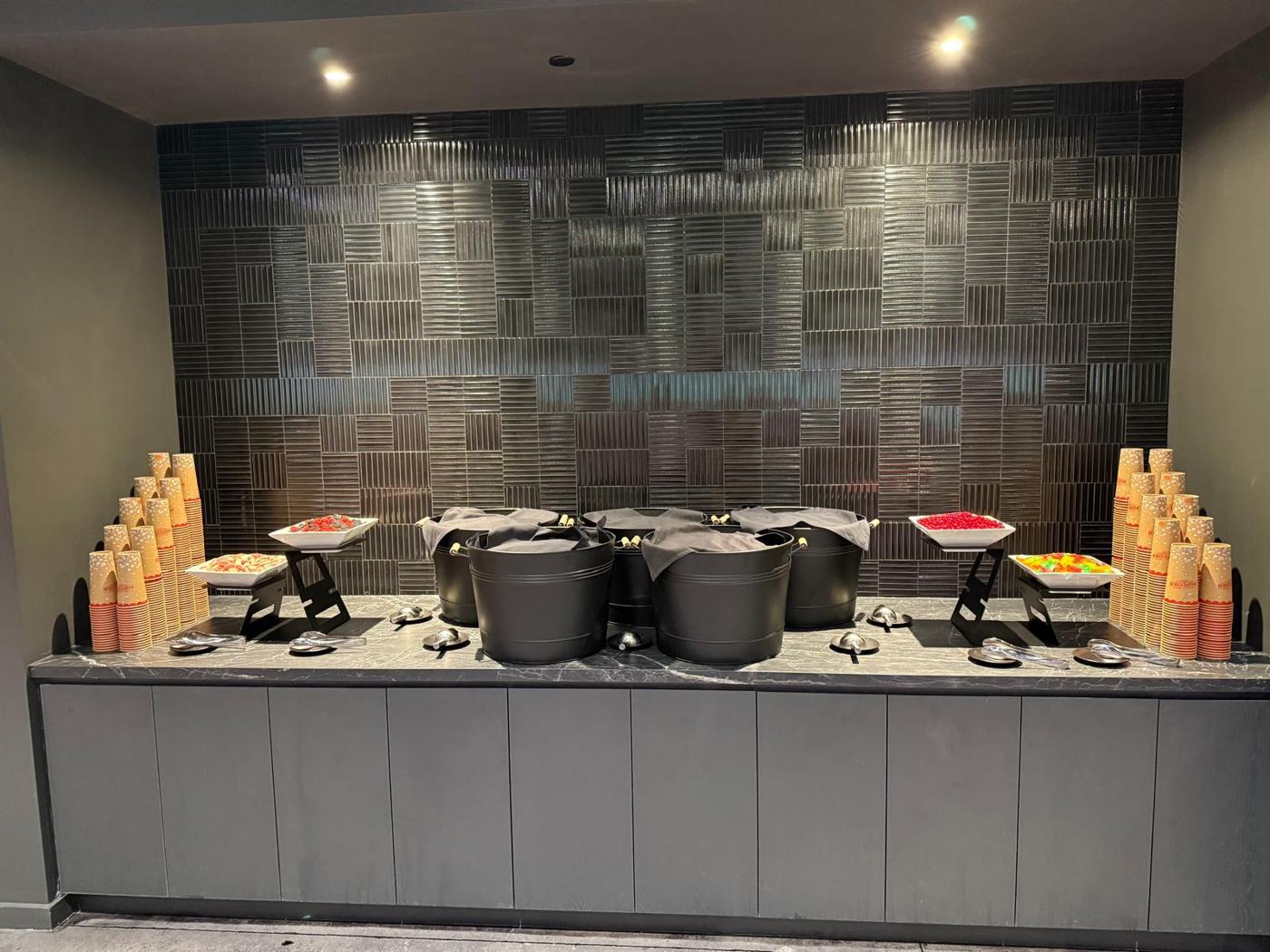 Rosseto chafing pots on a suite counter