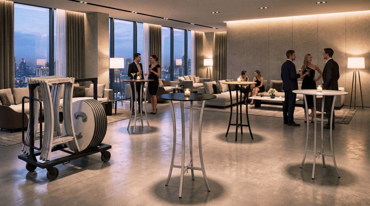 Modulite cocktail tables at an evening reception